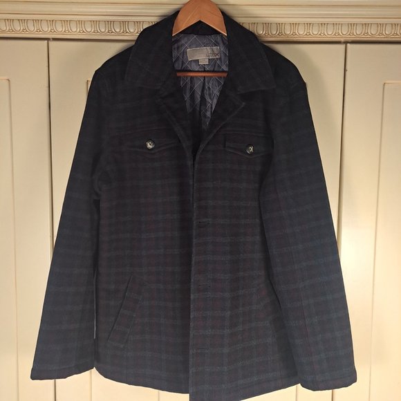 Men's Utex Plaid Button Front Wool Blend Coat Shacket Sz Large - Picture 5 of 9